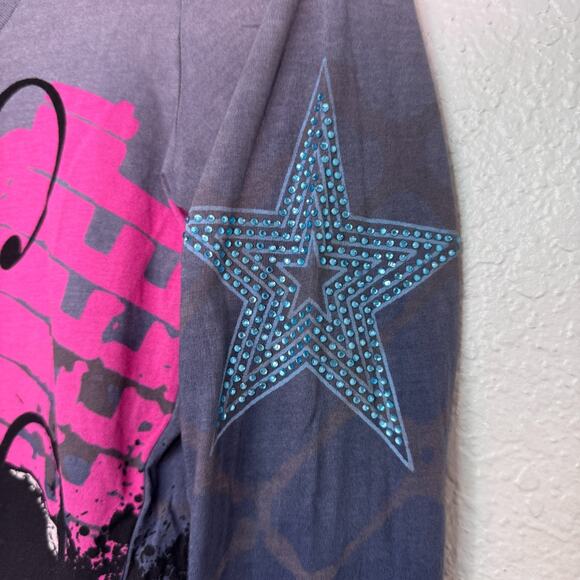 Christian Audigier Crystal Rock Y2K Shirt Women Medium Rocker Girl Tee Tunic Top - Picture 8 of 14